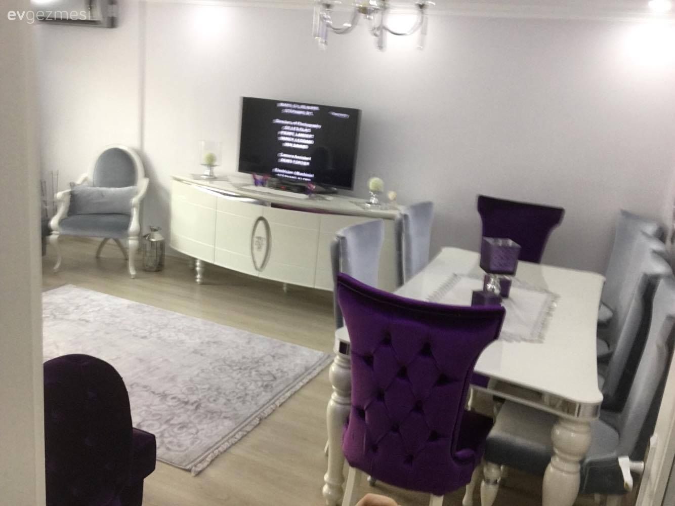 Gri, Halı, Konsol, Mor, Salon, Yemek Odası