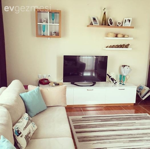 Duvar dekorasyonu, Mavi, Salon, Tv ünitesi