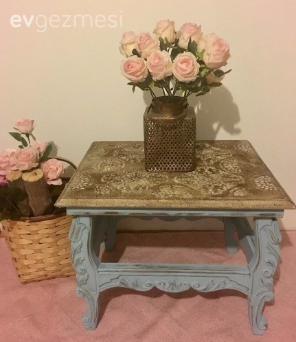 Kendin Yap, Mavi, Mobilya boyama, Öncesi / Sonrası, Yan sehpa