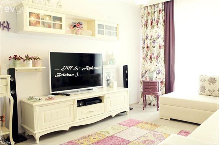 Mor, Oturma Odası, Perde, Sehpa, Tv ünitesi