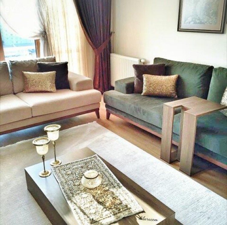 Fon perde, Halı, Krem, Orta sehpa, Salon, Yeşil, Perde