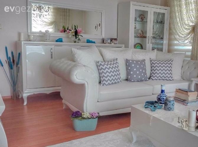 Beyaz, Gri, Konsol, Salon, Kırlent