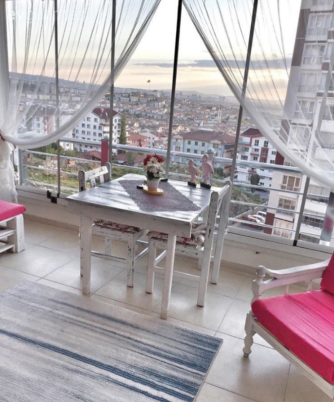 Balkon, Koltuk Döşeme, Pembe, Perde