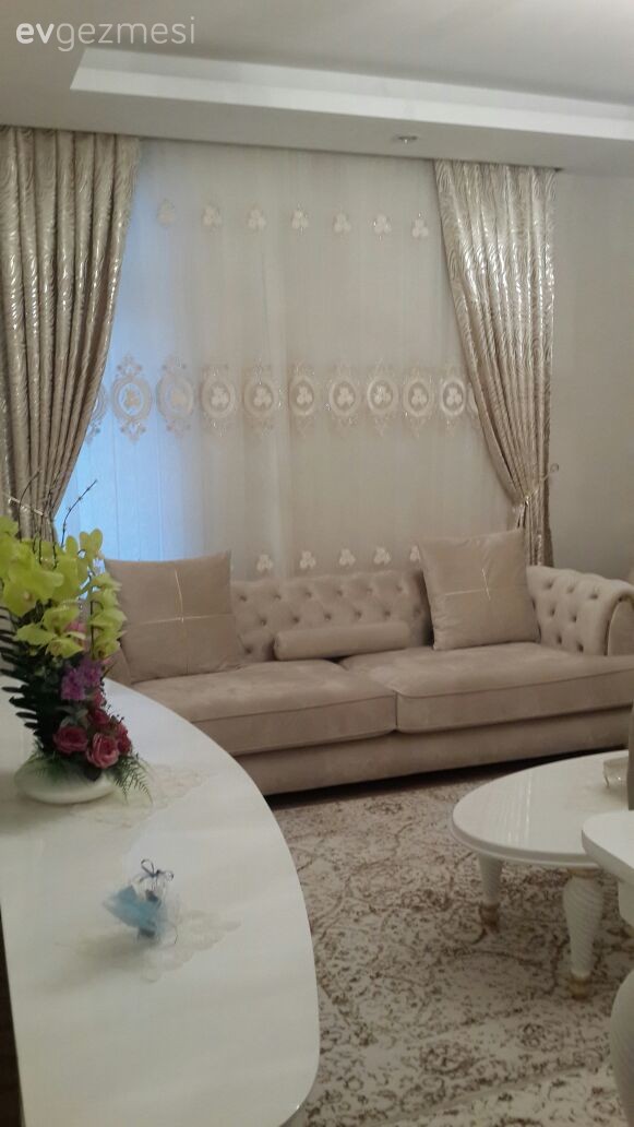 Altın, Fon perde, Krem, Salon, Perde