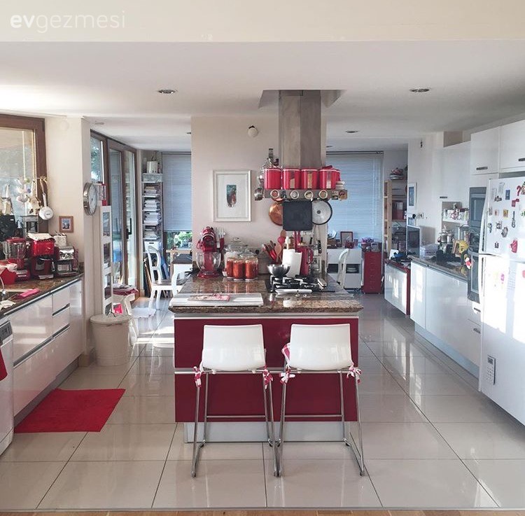 Ankastre, Kırmızı, Kırmızı mutfak, Modern mutfak, Mutfak, Ada mutfak