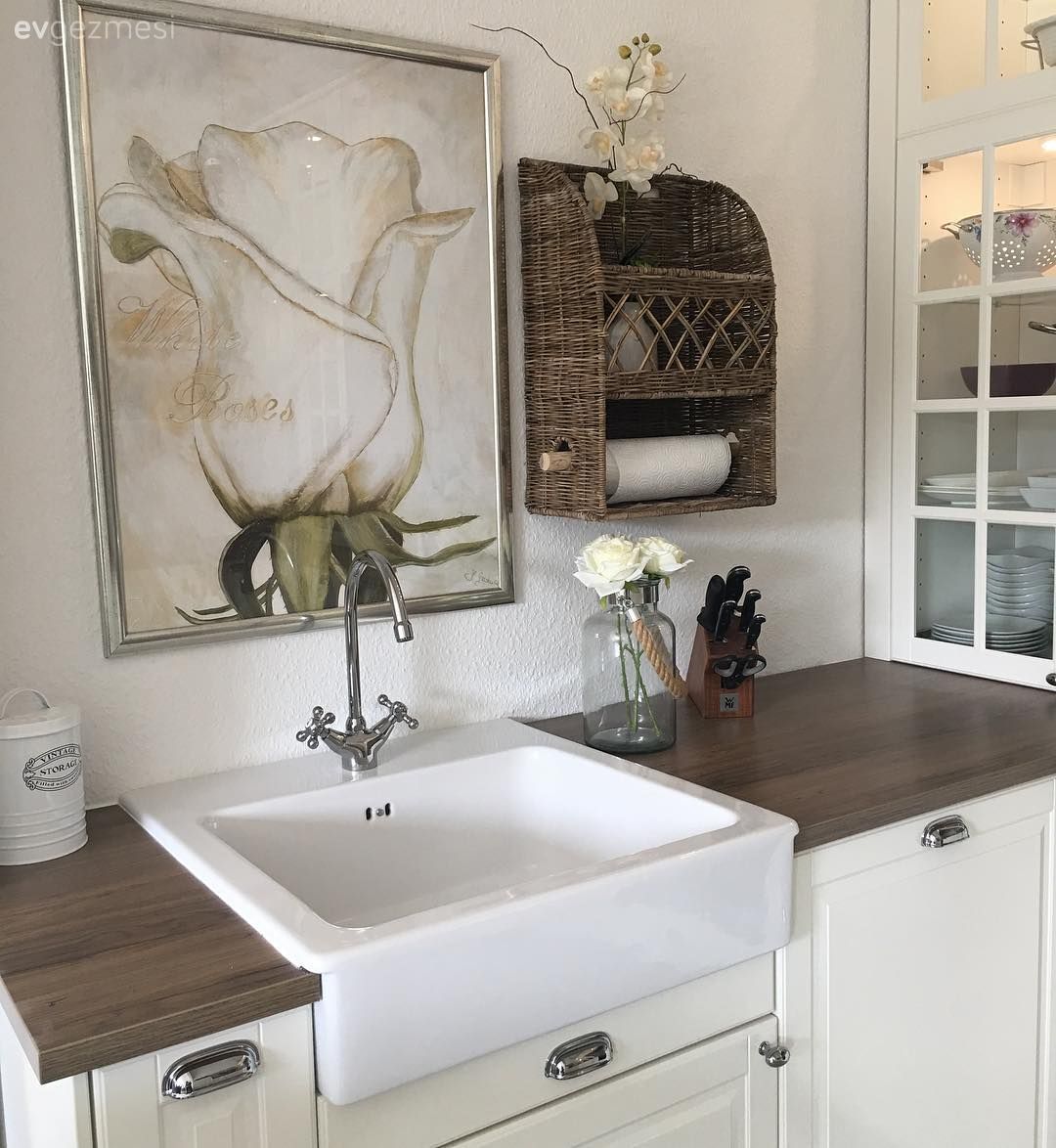 Eviye , Tablo, Ahşap mutfak tezgahı, Mutfak, Country mutfak, Rustik mutfak, Beyaz mutfak