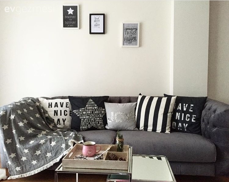 Duvar dekorasyonu, Salon, Siyah- Beyaz, Kırlent