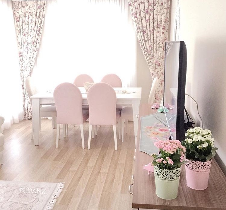 Fon perde, Pembe, Perde, Salon, Yemek Odası