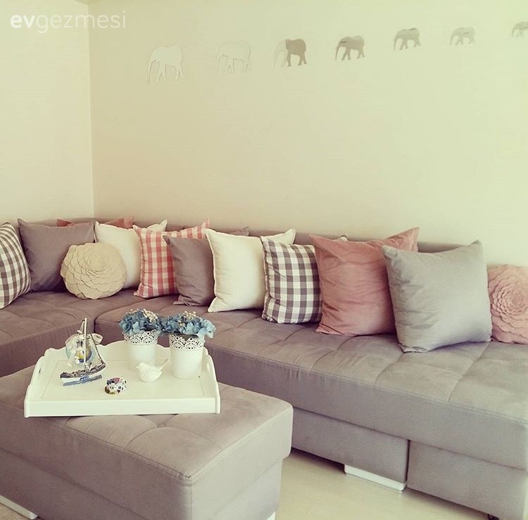 Gri, Oturma Odası, Pembe, Puf, Kırlent