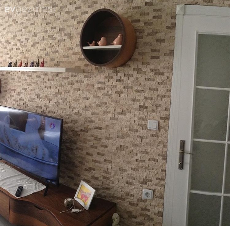 Ahşap Mobilya, Salon, Taş duvar, Tv ünitesi