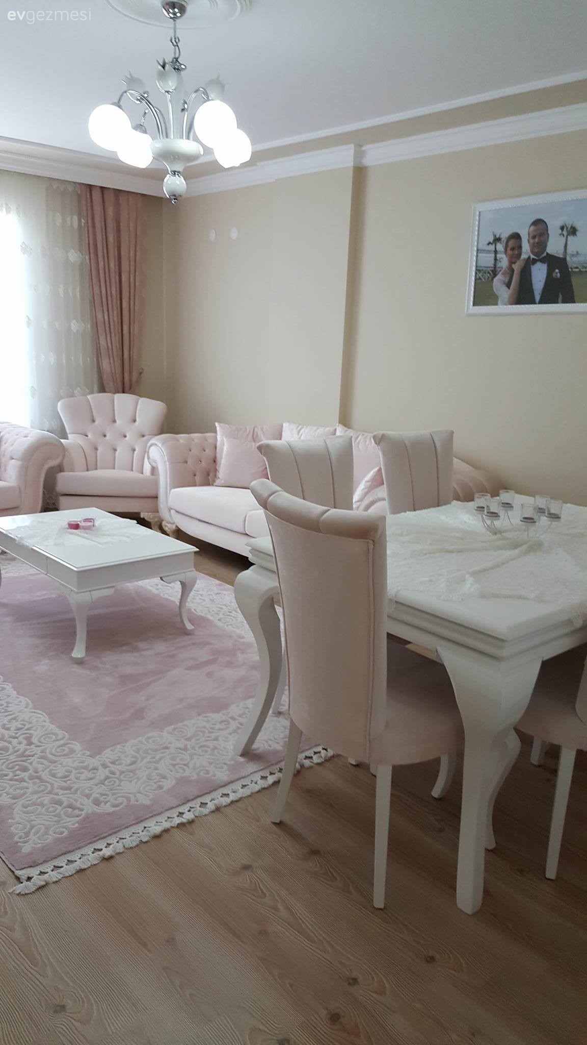 Berjer, Fon perde, Halı, Orta sehpa, Pembe, Salon, Yemek Odası, Perde