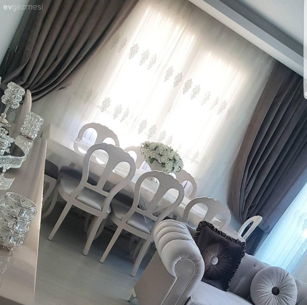 Beyaz, Fon perde, Kahverengi, Perde, Salon, Yemek Odası