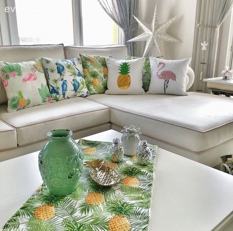 Dekoratif Objeler, Köşe koltuk, Orta sehpa, Oturma Odası, Yeşil, Kırlent