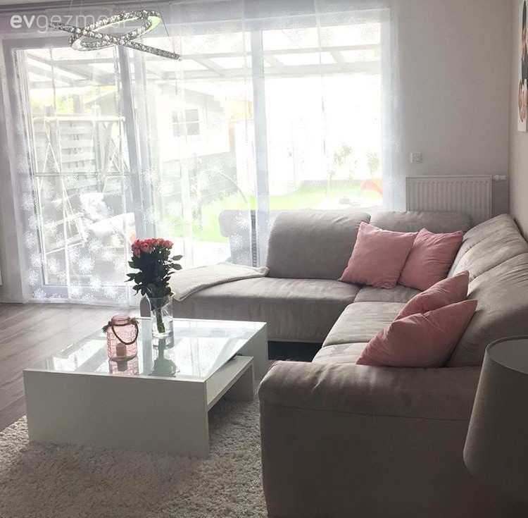 Gri, Köşe koltuk, Orta sehpa, Pembe, Salon