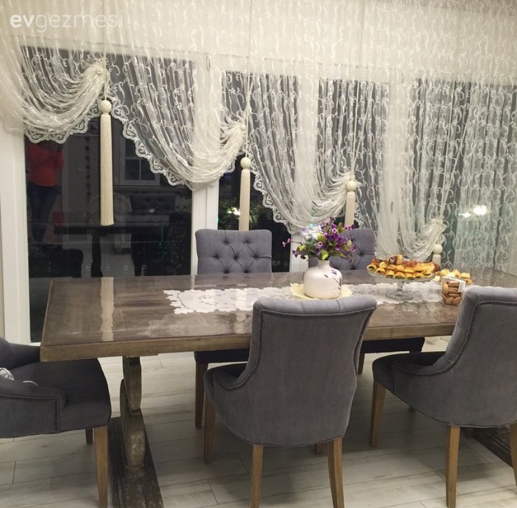 Ahşap Mobilya, Gri, Masif ahşap, Mutfak masası, Perde