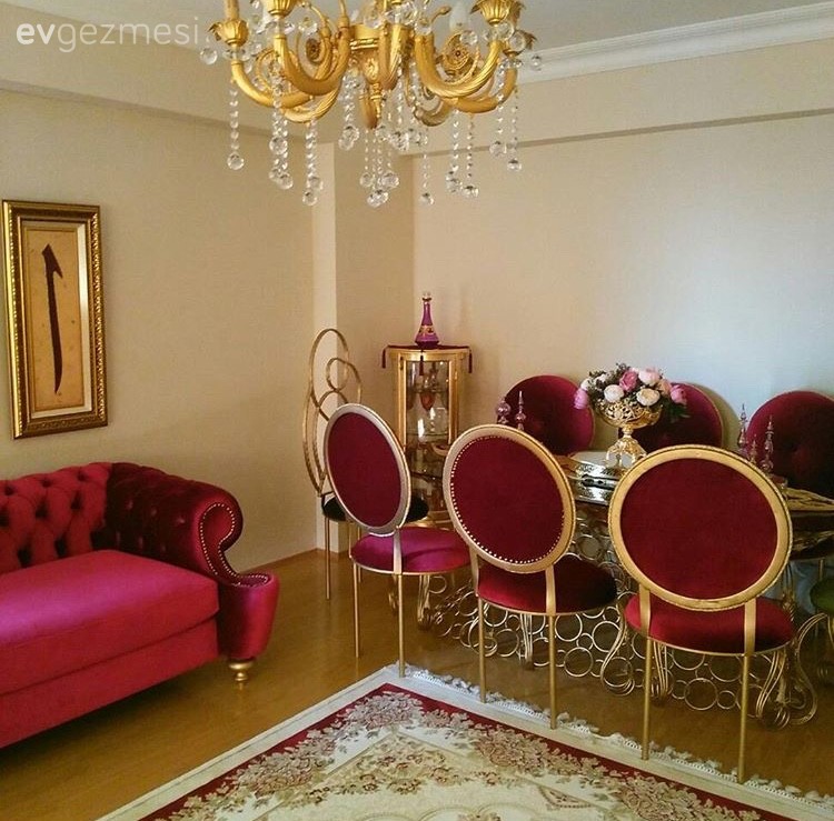 Altın, Avize, Bordo, Halı, Salon, Yemek Odası, Aydınlatma