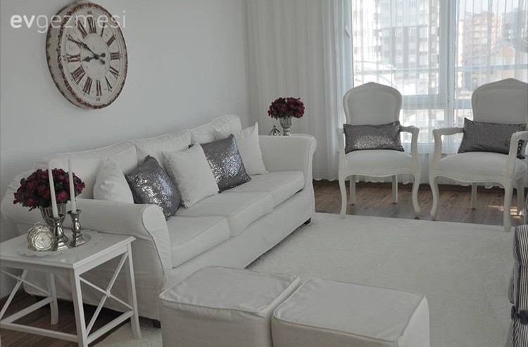 Berjer, Beyaz, Gri, Gümüş, Duvar saati, Salon