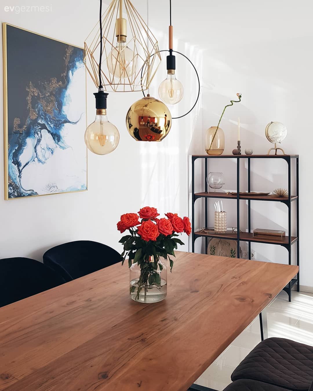 Vazo, Çiçekler, Altın sarkıt, Sarkıt, Tablo, Yemek Odası, Salon, Kitaplık