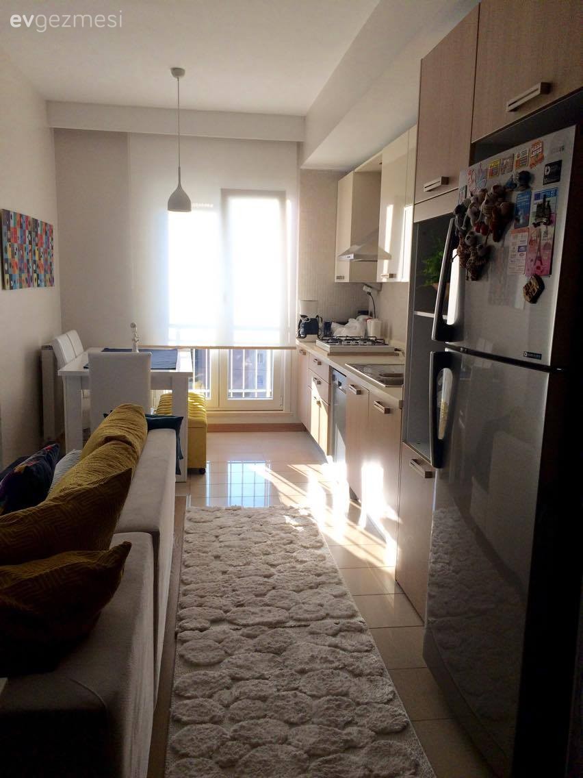 Amerikan Mutfak, Halı, Mutfak, Mutfak masası, Salon, Sarı