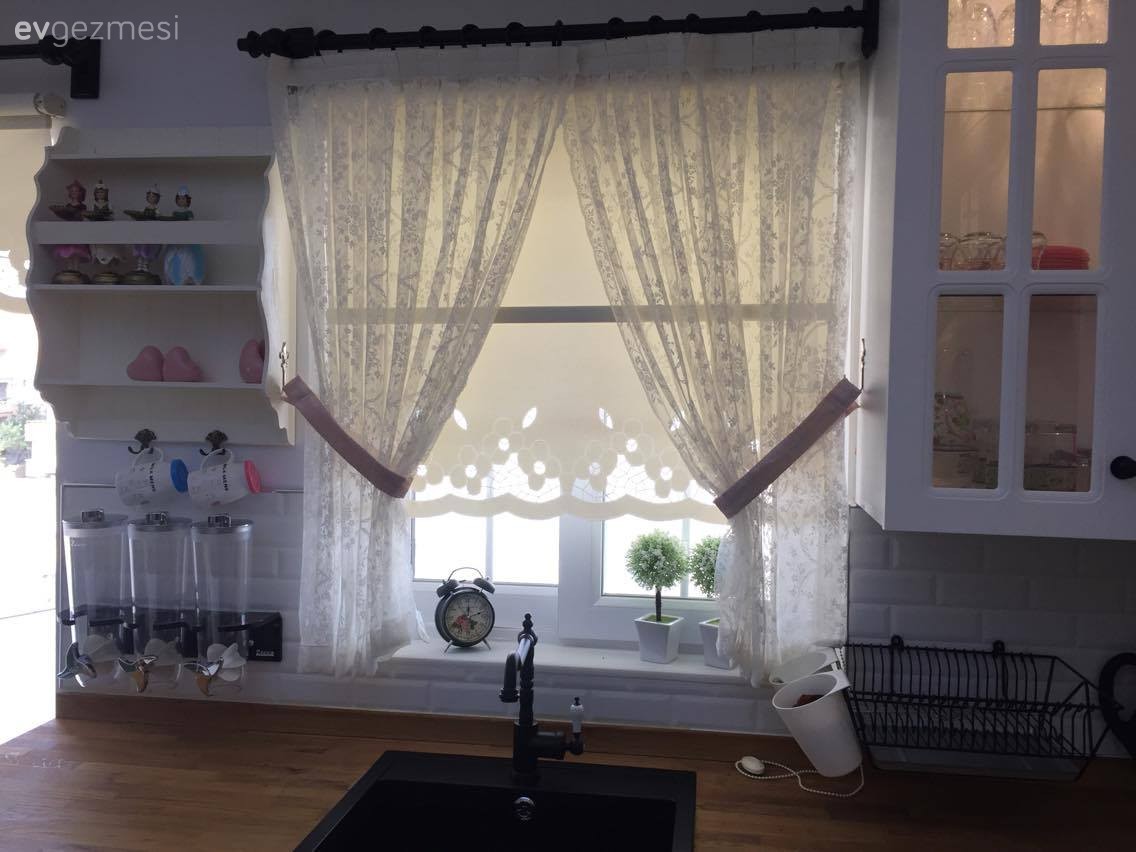 Beyaz mutfak, Masif ahşap, Mutfak, Perde