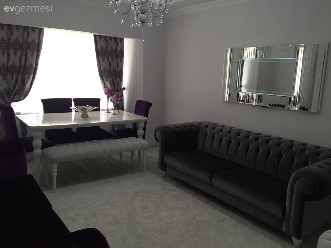 Avize, Ayna, Fon perde, Gri, Salon, Yemek Odası, Perde, Aydınlatma