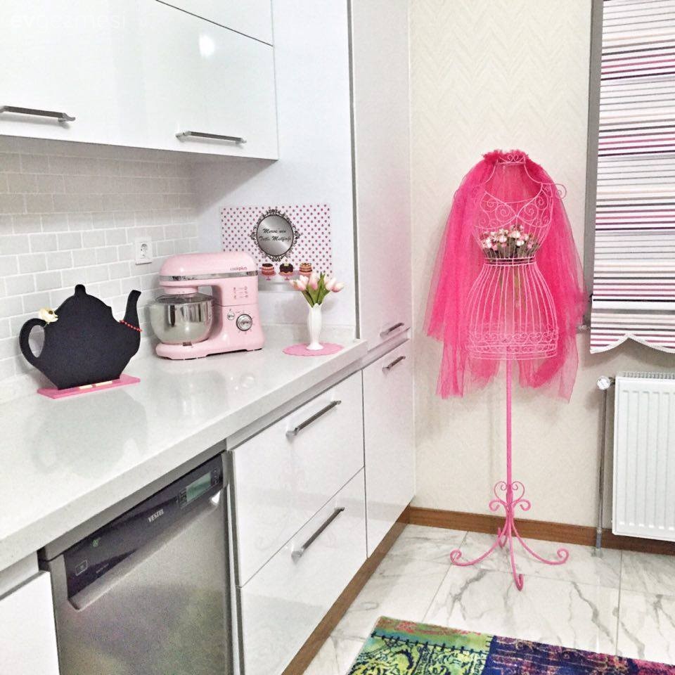 Beyaz mutfak, Modern mutfak, Mutfak, Pembe