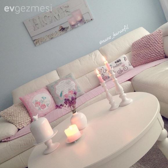 Köşe koltuk, Mavi, Pembe, Salon, Sehpa, Kırlent