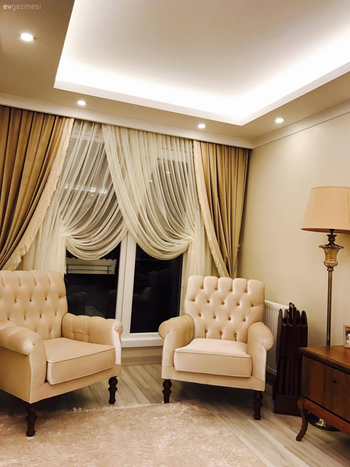 Fon perde, Krem, Kruvaze perde, Perde, Salon