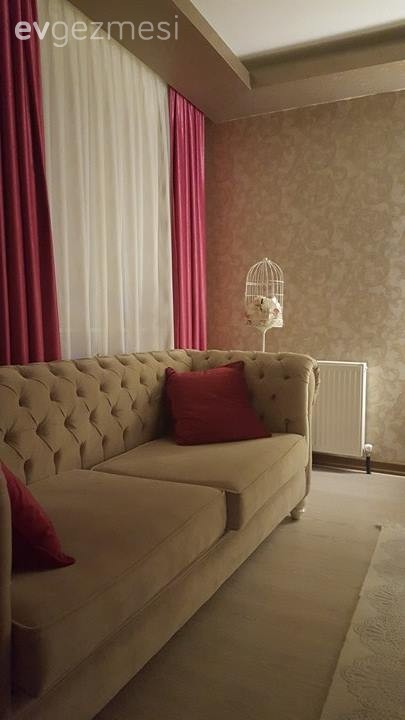 Beyaz, Bordo, Fon perde, Salon, Perde, Kırlent