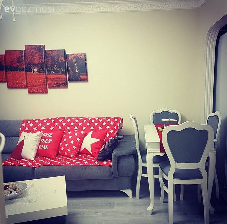 Kırmızı, Salon, Tablo, Yemek Odası, Kırlent