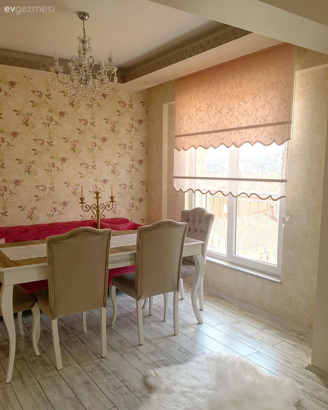 Avize, Duvar kağıdı, Fuşya, Pembe, Perde, Yemek Odası, Aydınlatma