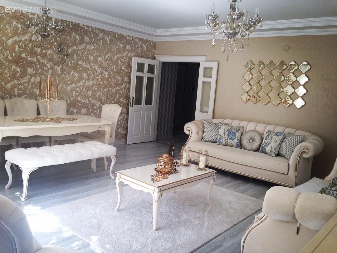 Salon, Avize, Krem, Ayna, Yemek Odası, Orta sehpa, Halı