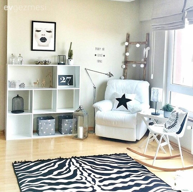 Berjer, Dekoratif Objeler, Kitaplık, Salon, Siyah- Beyaz