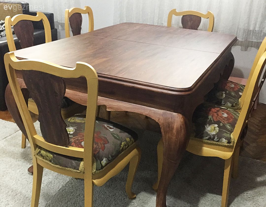 Yeniden yaratılmış venge mobilyalar. Burcu hanımın harika dönüşümü..