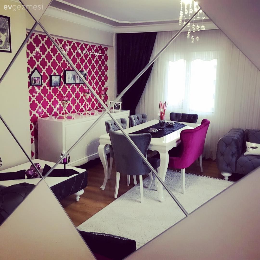 Ayna, Gri, Pembe, Salon, Yemek Odası