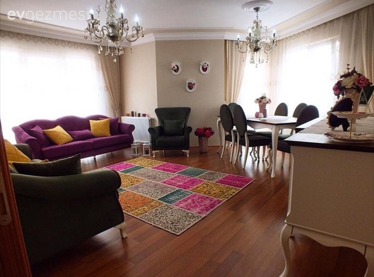 Avize, Halı, Konsol, Mor, Salon, Yemek Odası, Yeşil, Aydınlatma