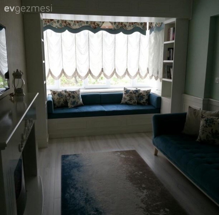 Fon perde, Halı, Mavi, Oturma Odası, Sedir, Perde