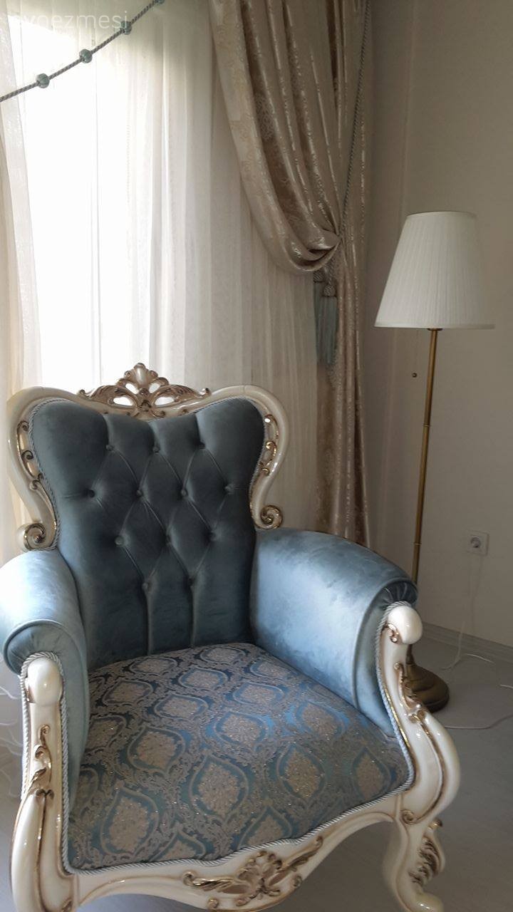 Berjer, Fon perde, Lambader, Mavi, Salon, Perde, Aydınlatma