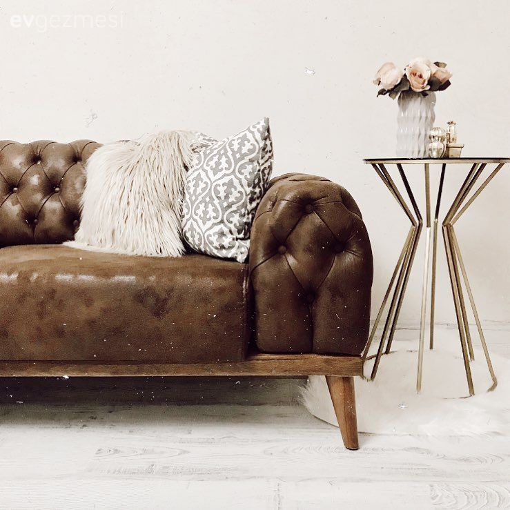 Salon, Kahverengi, Yan sehpa, Modern chesterfield