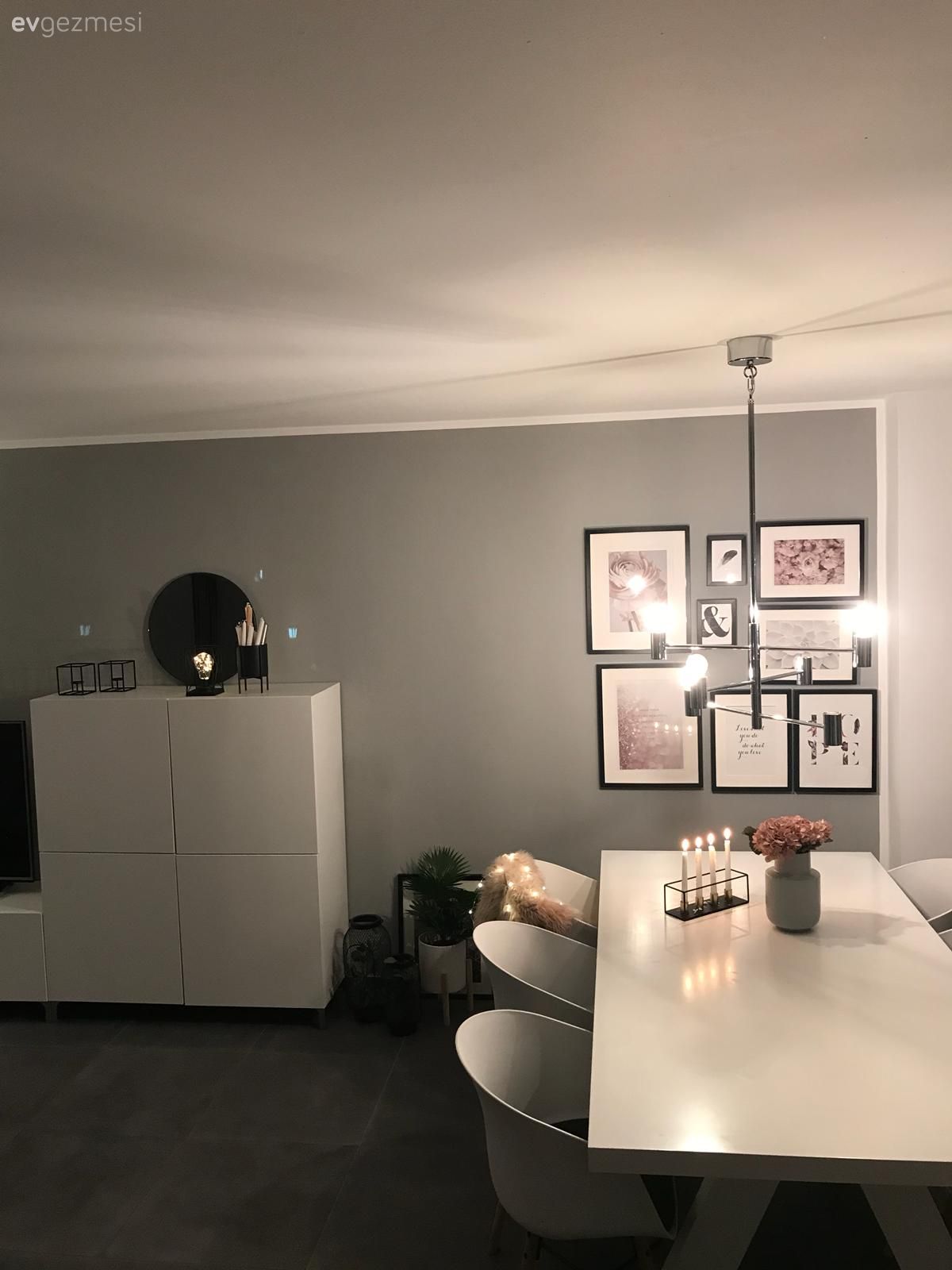 Yemek Odası, Gri duvar, Avize, Modern avize