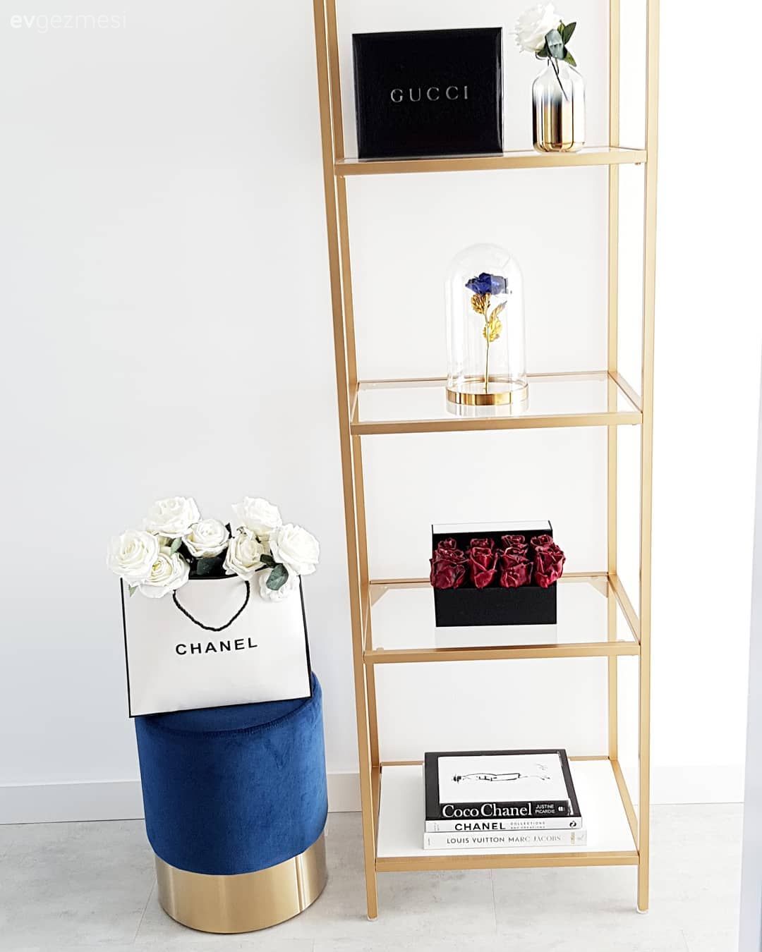 Altın, Kitaplık, Puf, Lacivert, Salon