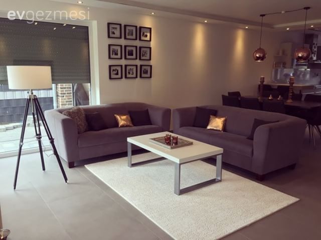 Duvar dekorasyonu, Gri, Halı, Lambader, Modern, Orta sehpa, Salon, Aydınlatma