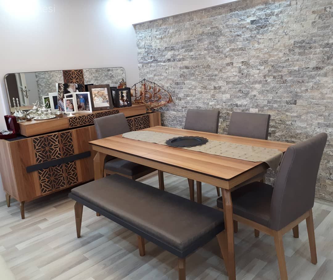 Yemek Odası, Ceviz, Kahverengi, Konsol, Taş duvar, Salon
