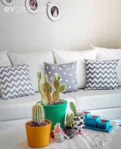 Çiçekler, Gri, Salon, Sarı, Yeşil, Kırlent