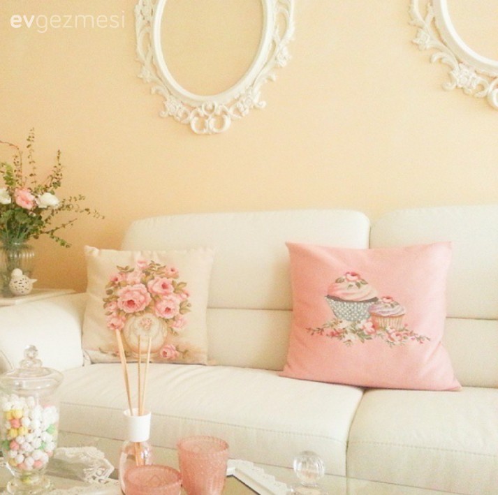 Beyaz, Dekoratif Objeler, Pembe, Salon, Kırlent