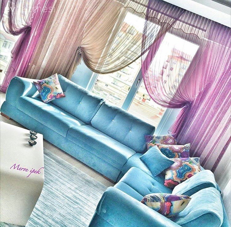 Köşe koltuk, Mavi, Pembe, Perde, Salon