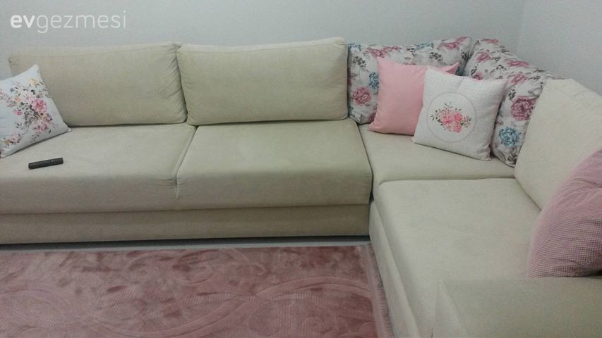 Halı, Köşe koltuk, Krem, Oturma Odası, Pembe, Kırlent