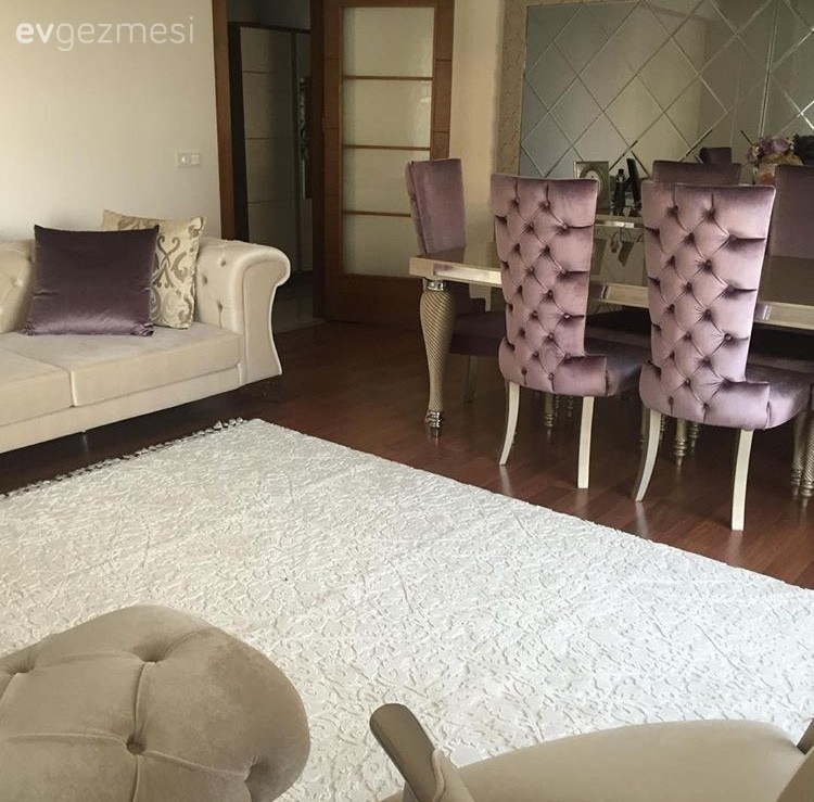 Ayna, Halı, Krem, Mor, Salon, Yemek Odası