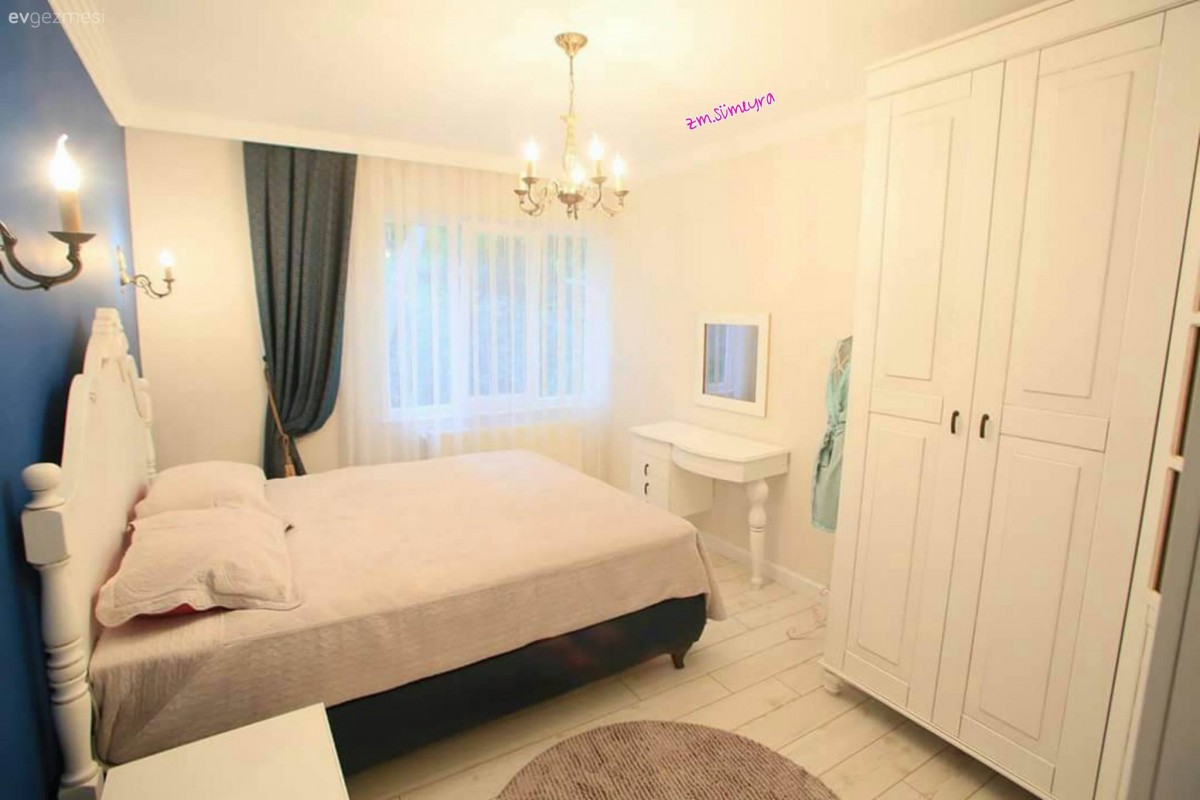 Avize, Fon perde, Mavi, Yatak Odası, Perde, Aydınlatma