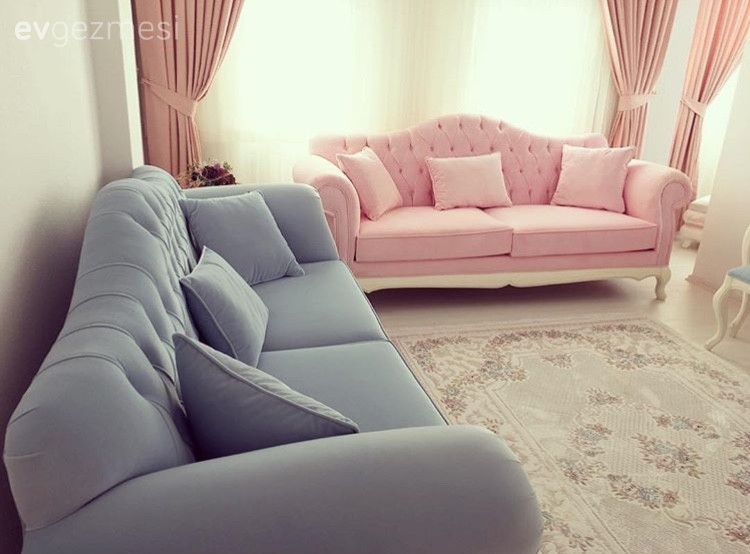 Country, Fon perde, Halı, Mavi, Pembe, Perde, Salon